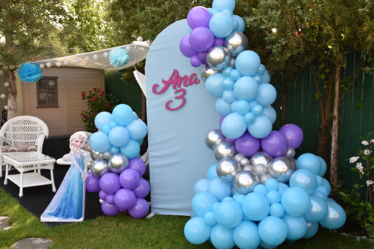 Aranjament baloane Fozen Elsa petrecere copii Photo Corner aniversare fata
